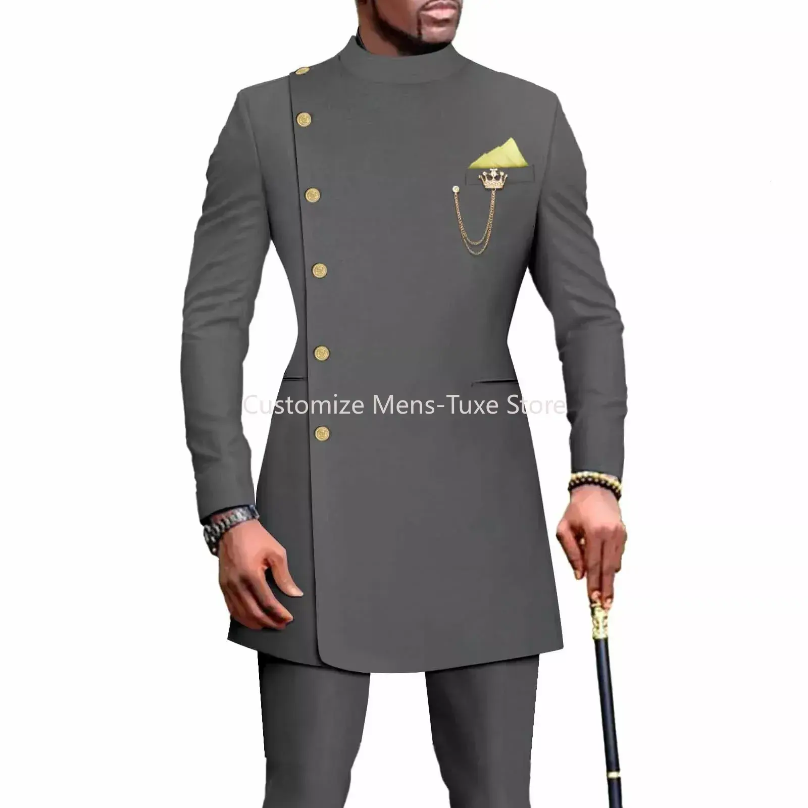 Mens Suits Blazers African Clothes for Men Suit 2 Piece Jacket Pants Traditional Wedding Slim Fit Solid Color Festival Party