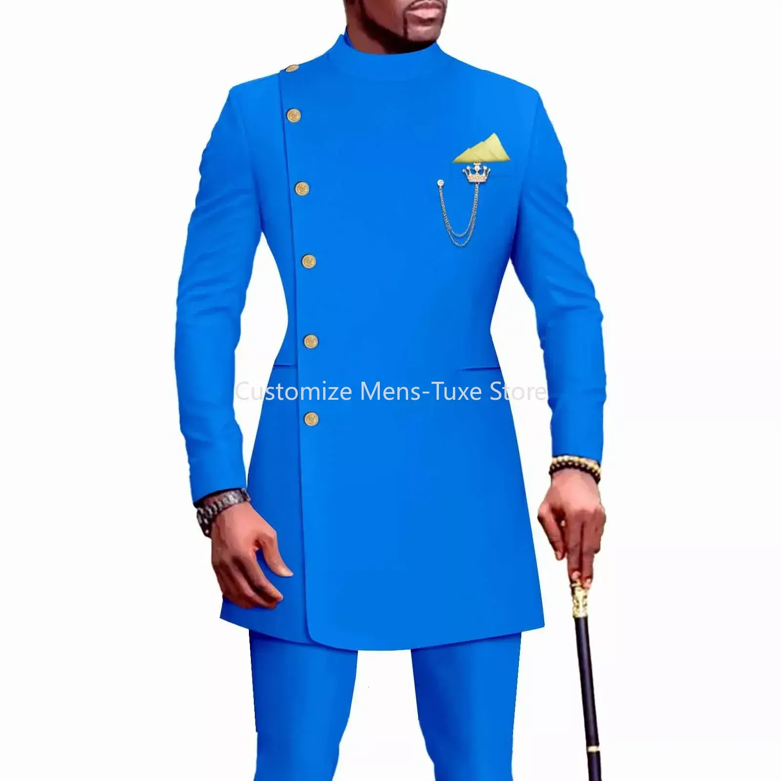 Mens Suits Blazers African Clothes for Men Suit 2 Piece Jacket Pants Traditional Wedding Slim Fit Solid Color Festival Party
