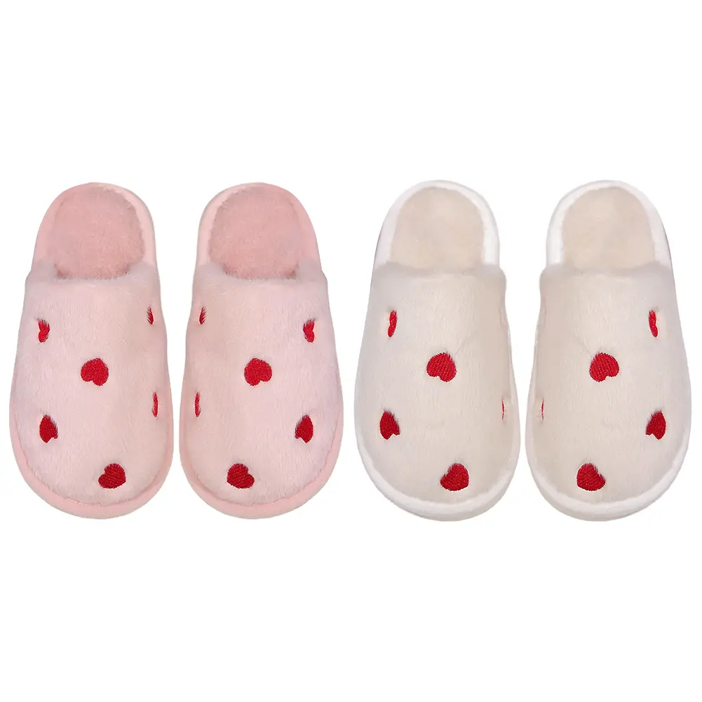 Women Plush Heart Slippers Fuzzy Home Slippers Non Slip Flat Thermal Slippers Comfortable Fluffy Love Slippers for Autumn Winter