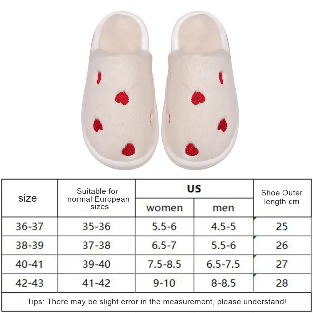 Women Plush Heart Slippers Fuzzy Home Slippers Non Slip Flat Thermal Slippers Comfortable Fluffy Love Slippers for Autumn Winter