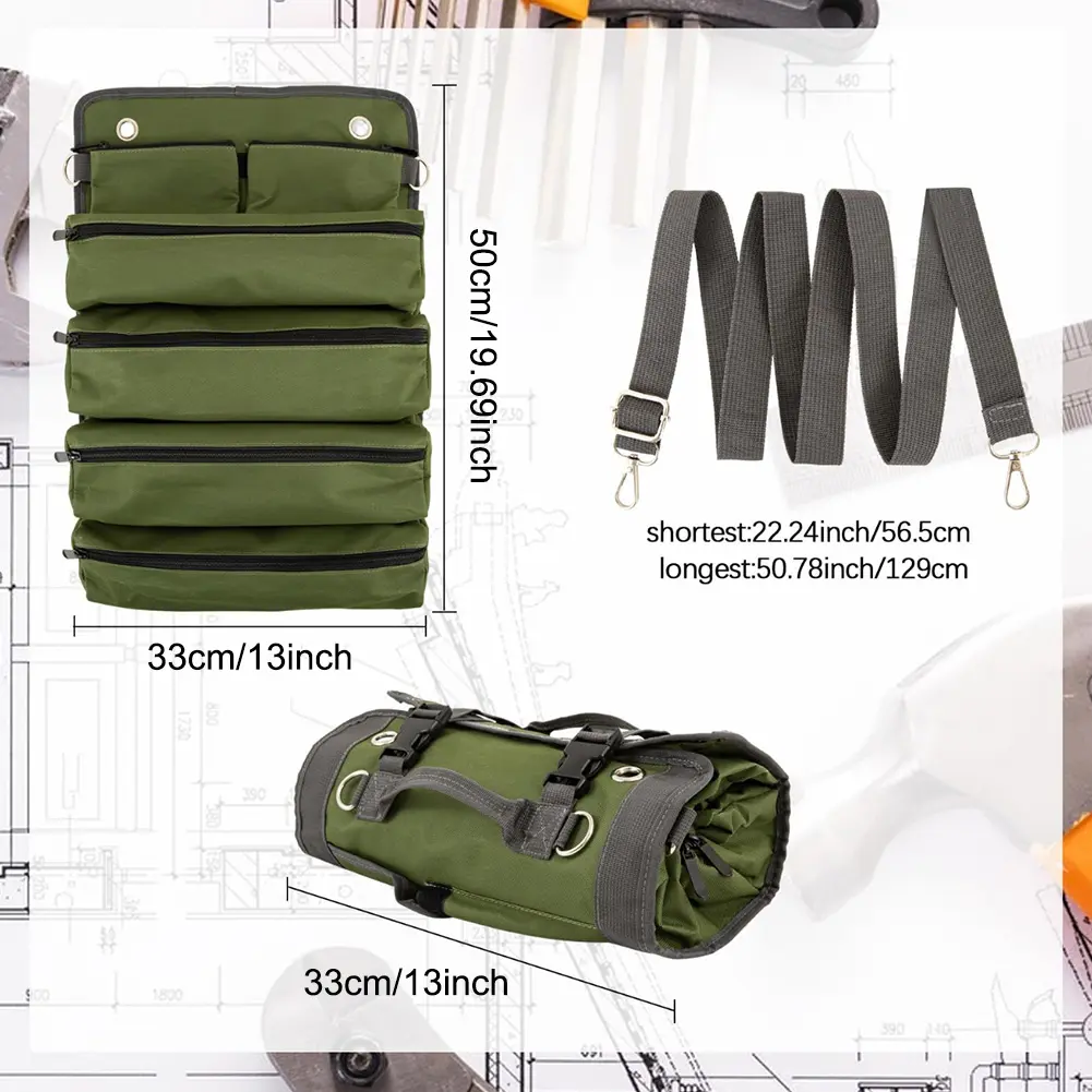 Roll Up Tool Bag Portable Tool Roll Bag Multi Pockets Oxford Cloth Tool Pouch Multi-Function for Mechanic Electrician Hobbyist