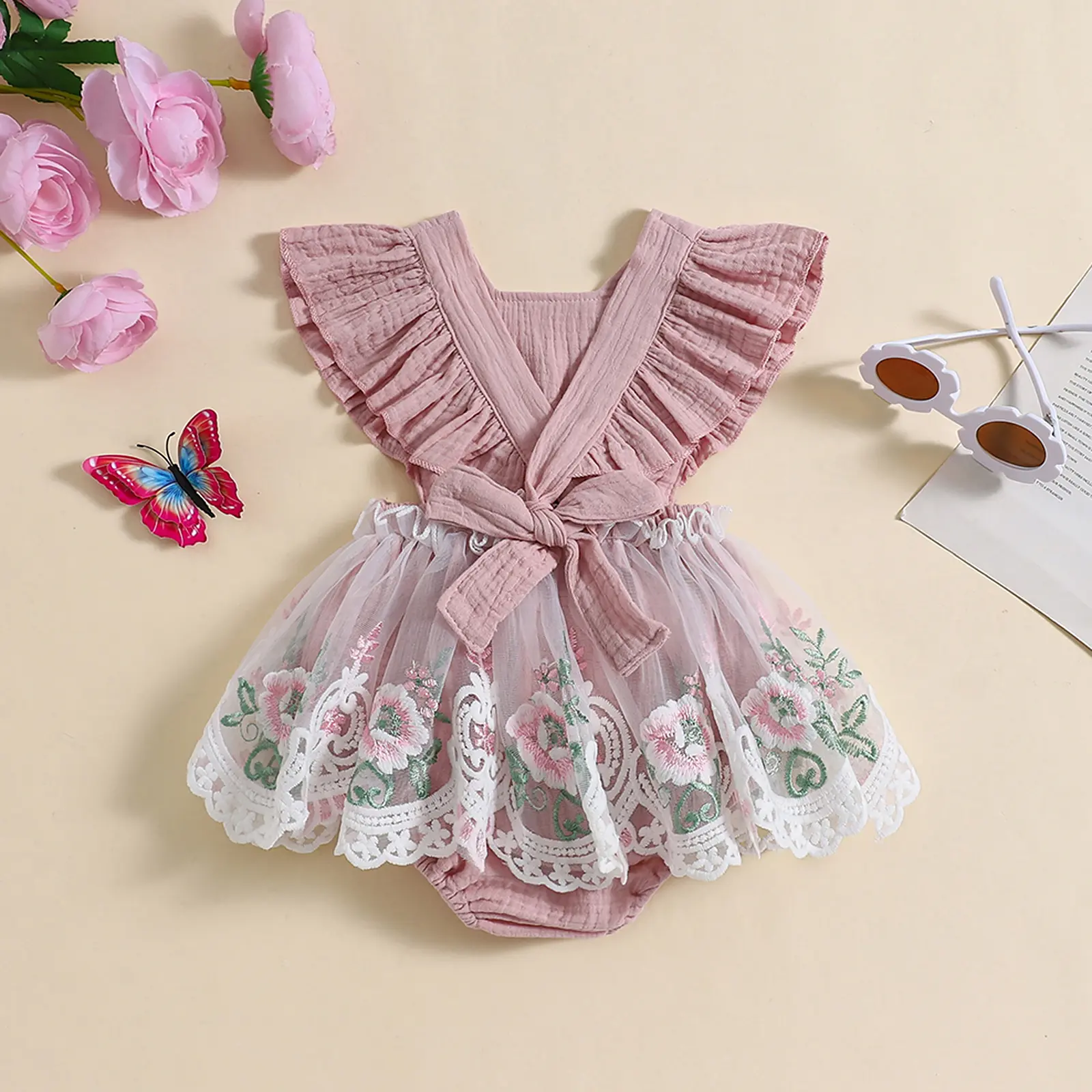 ma&baby 3-24M Newborn Infant Toddler Baby Girl Romper Princess Lace Floral Embroidery Jumpsuit Playsuit Summer Clothing