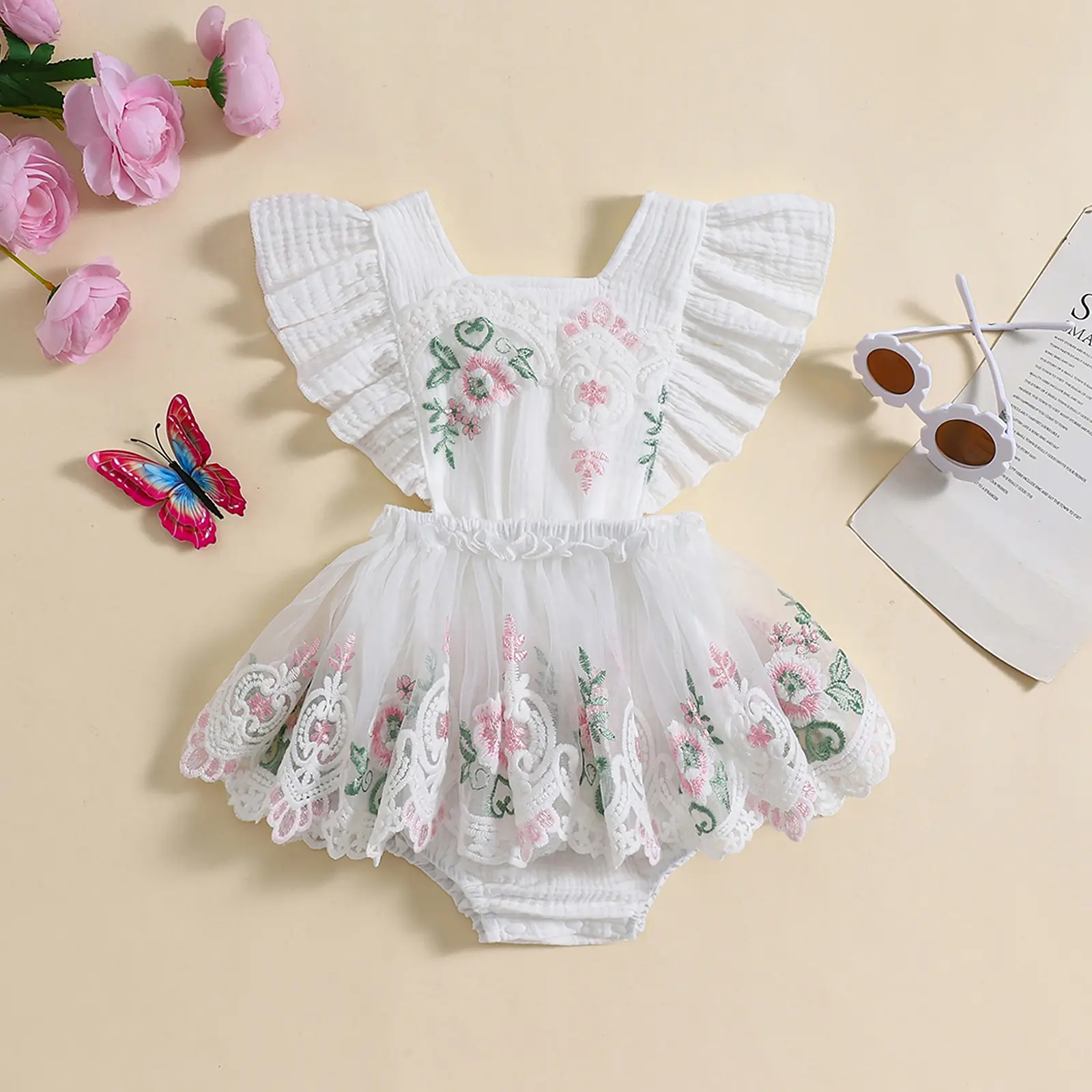 ma&baby 3-24M Newborn Infant Toddler Baby Girl Romper Princess Lace Floral Embroidery Jumpsuit Playsuit Summer Clothing