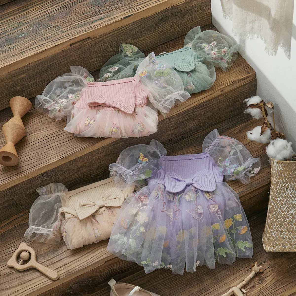 ma&baby 0-24M Baby Girl Romper Newborn Infant Toddler Jumpsuit Princess Floral Embroidery Tulle Sunsuit Summer Headband Outfits