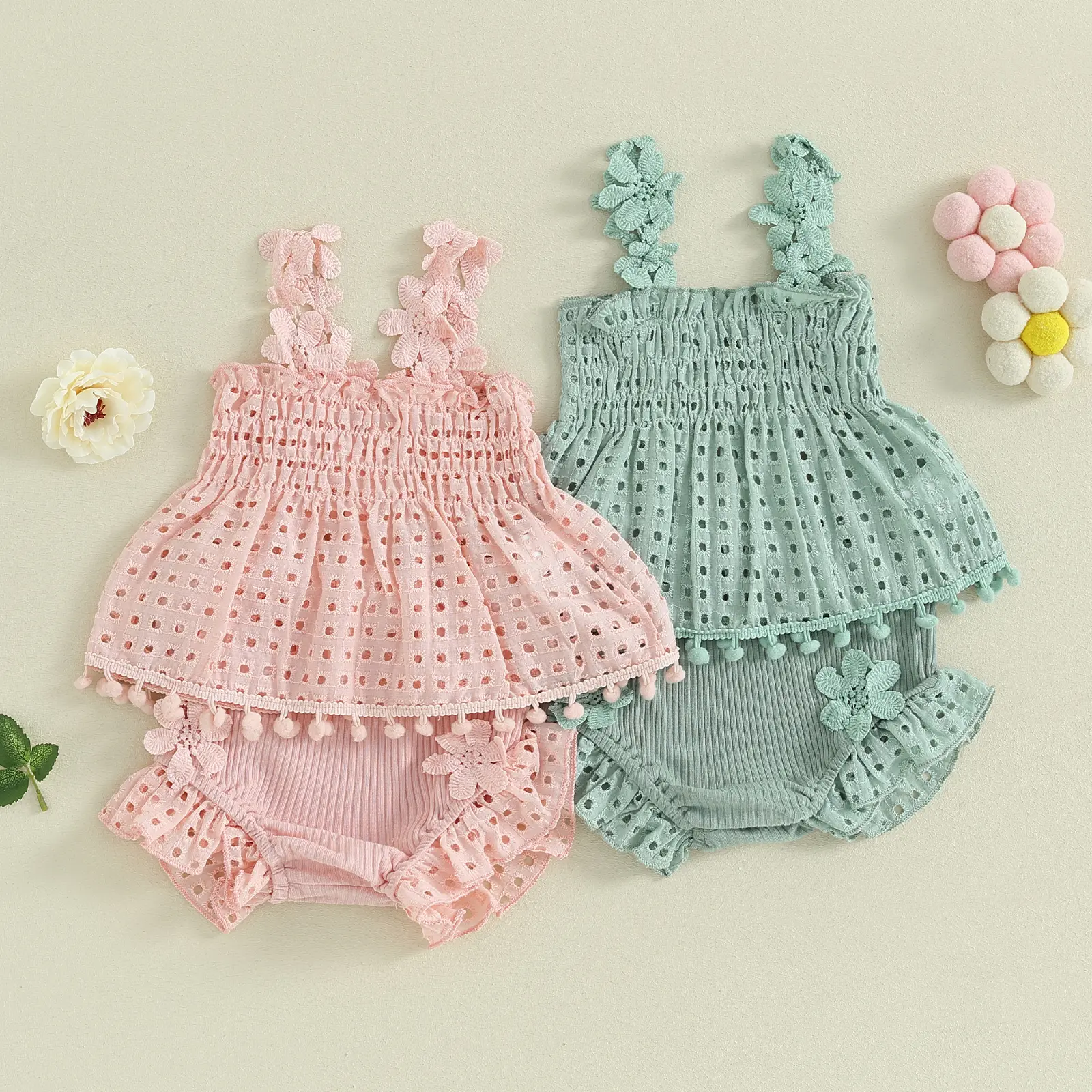 Ma&Baby 0-18M Baby Girls Clothes Sets Newborn Infant Toddler Summer Lace Floarl Sleeveless Tops Shorts Outfits