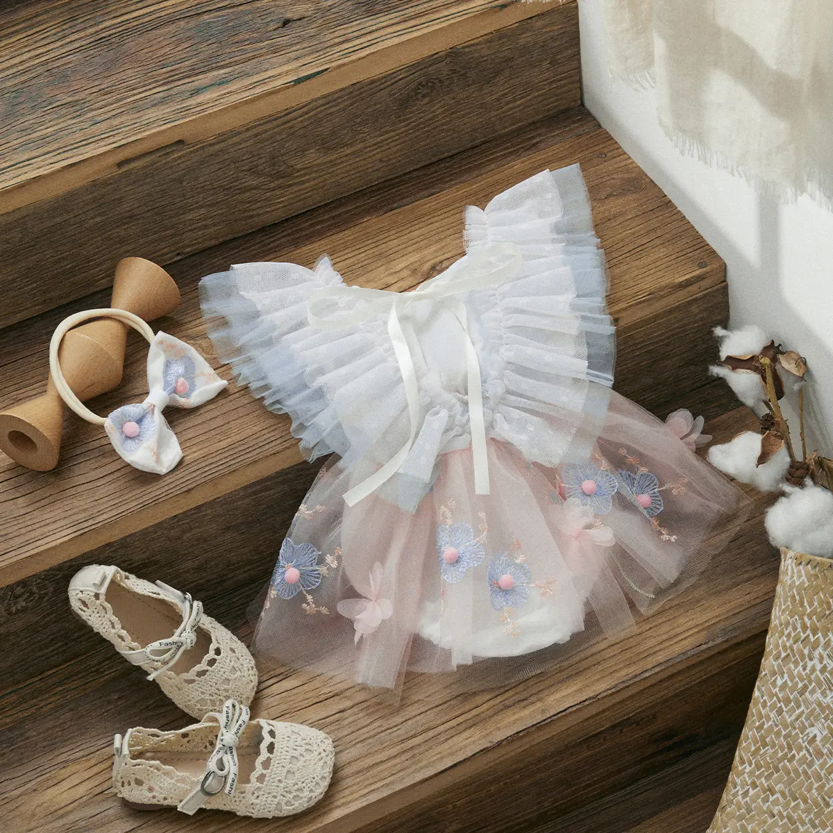 ma&baby 0-18M Baby Girl Romper Newborn Infant Toddler Tulle Ruffle Butterfly Embroidery Jumpsuit Princess Summer Outfits
