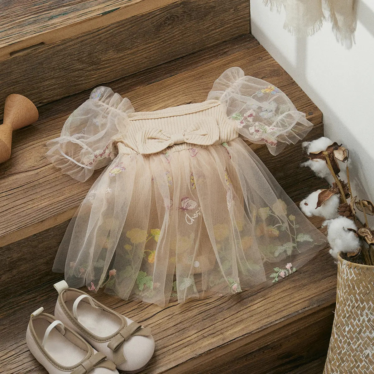 ma&baby 0-24M Baby Girl Romper Newborn Infant Toddler Jumpsuit Princess Floral Embroidery Tulle Sunsuit Summer Headband Outfits