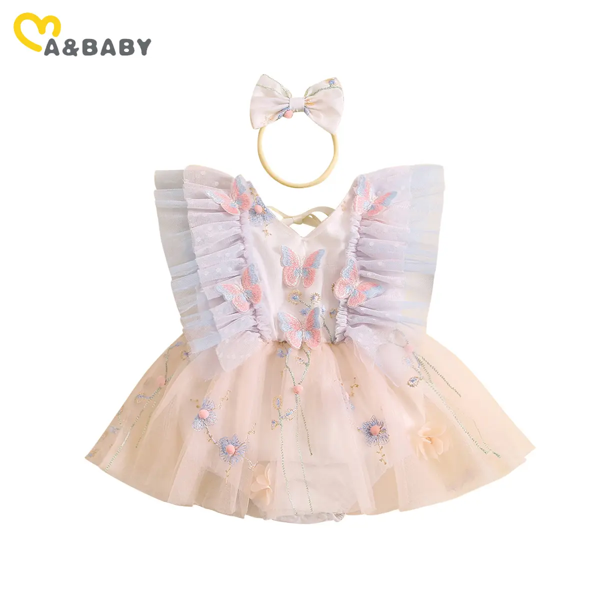 ma&baby 0-18M Baby Girl Romper Newborn Infant Toddler Tulle Ruffle Butterfly Embroidery Jumpsuit Princess Summer Outfits