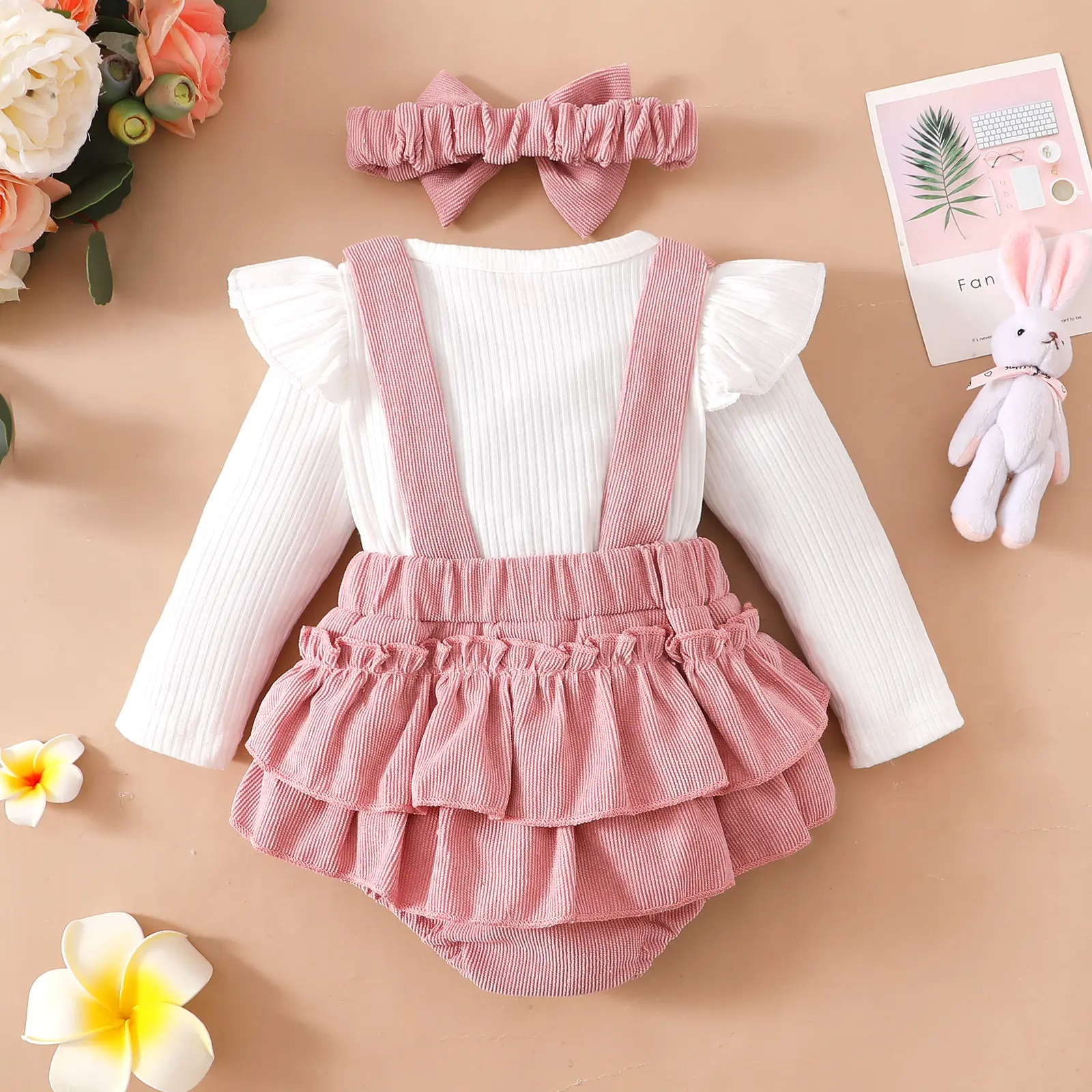 ma&baby 0-18M Baby Girls Romper Toddler Newborn Infant Fall Spring Jumpsuit Knit Long Sleeve Romper Bow Headband Outfits