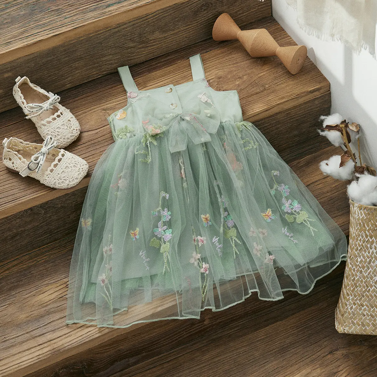 ma&baby 9M-4Y Toddler Baby Kid Girl Dress Infant Princess Summer Tulle Floral Embroidery Birthday Party Dresses For Girls