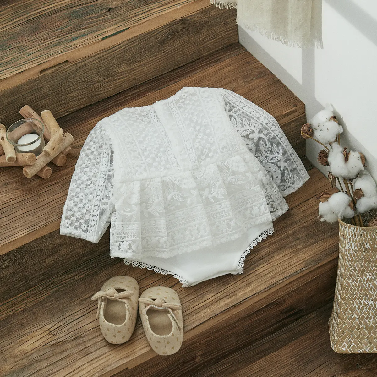 ma&baby 0-18M Baby Girl Romper Newborn Infant Toddler Princess Long Sleeve Lace Ruffle Jumpsuit Fall Spring Birthday Clothes