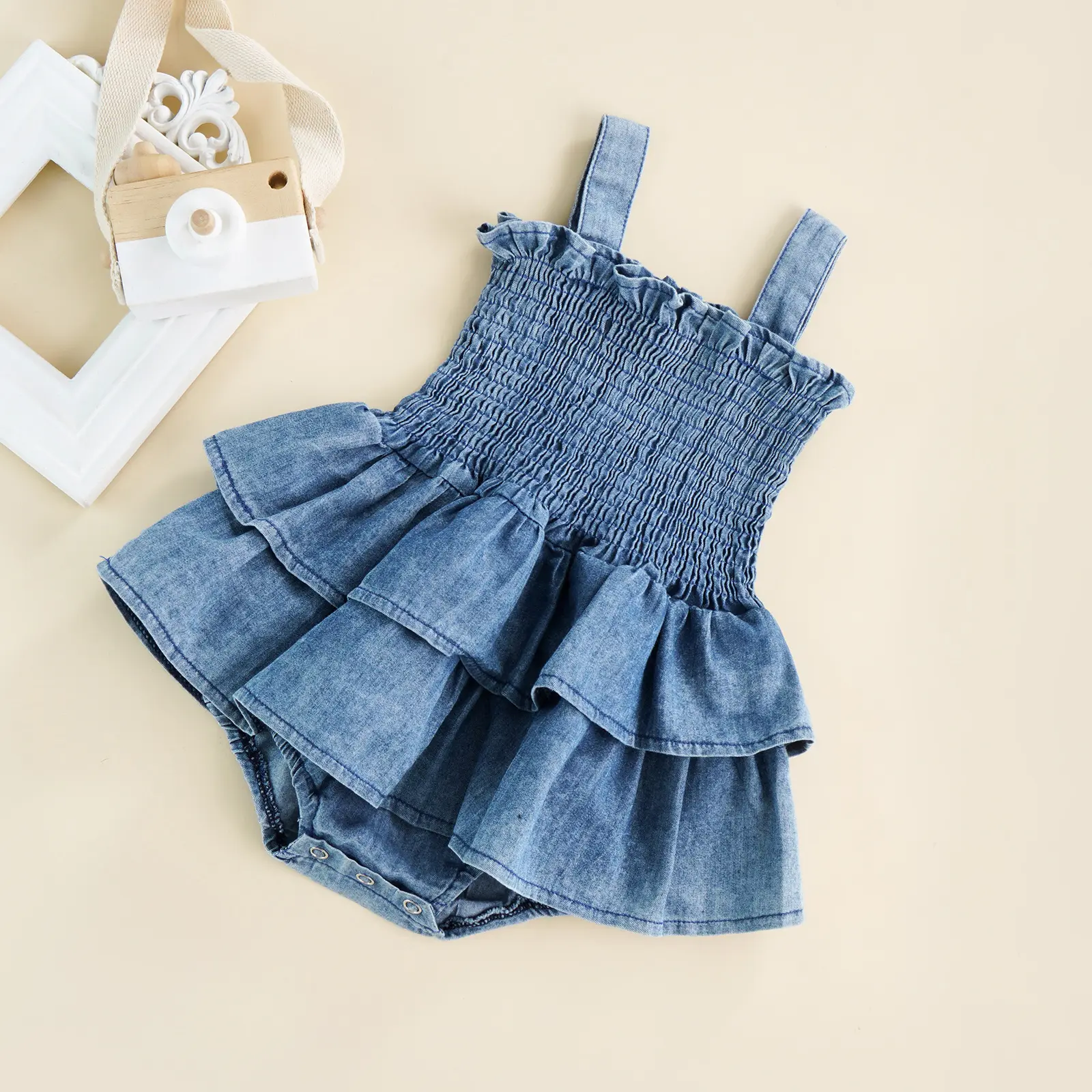 ma&baby 0-18M Baby Girl Romper Newborn Infant Toddler Jumpsuit Sleeveless Ruffle Denim Playsuit Overall Toddler Summer Clothing
