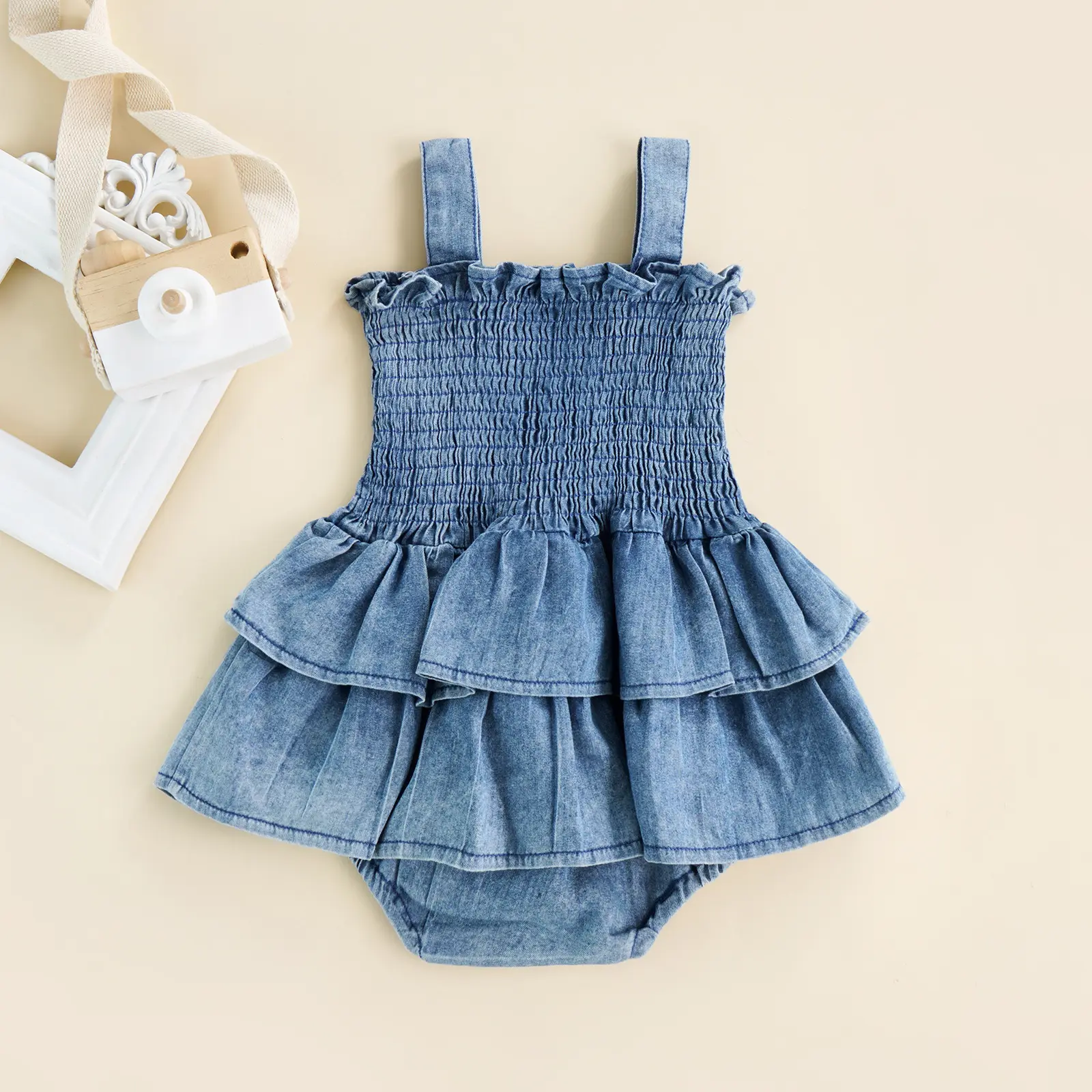 ma&baby 0-18M Baby Girl Romper Newborn Infant Toddler Jumpsuit Sleeveless Ruffle Denim Playsuit Overall Toddler Summer Clothing