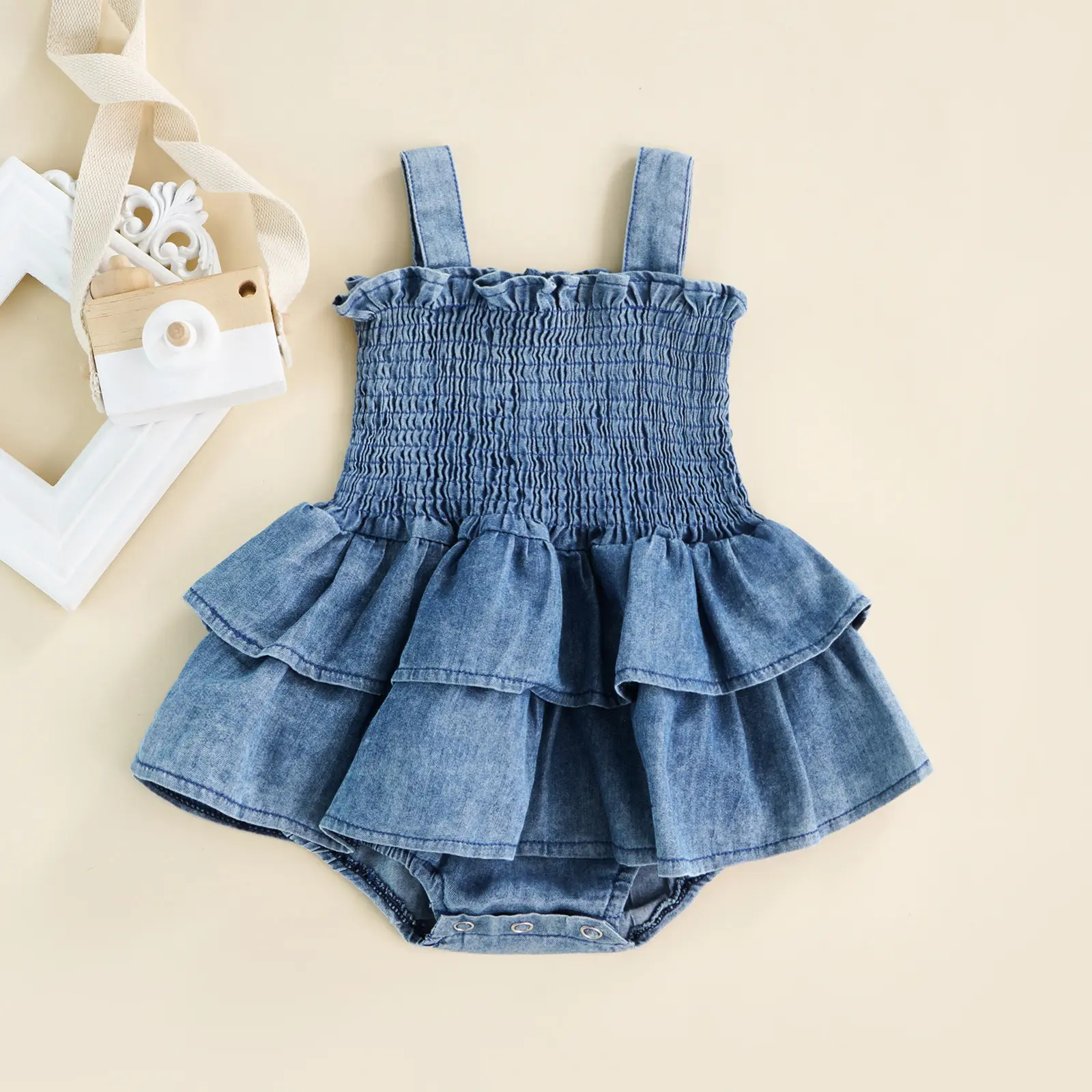 ma&baby 0-18M Baby Girl Romper Newborn Infant Toddler Jumpsuit Sleeveless Ruffle Denim Playsuit Overall Toddler Summer Clothing