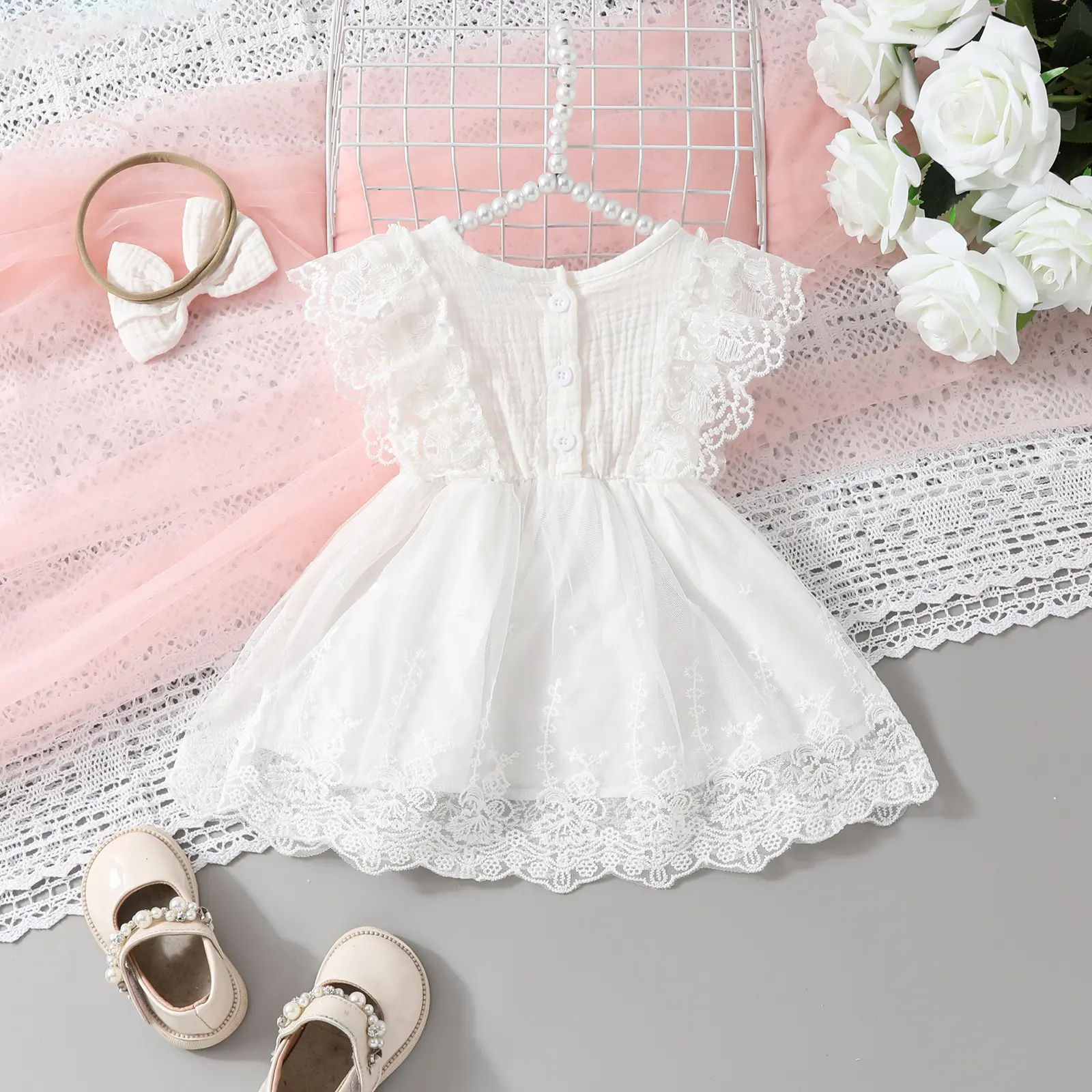 ma&baby 3-24M Baby Girl Dress  Newborn Toddler Infant Lace Bow Ruffle A-line Dresses For Girl  Summer Clothing D10