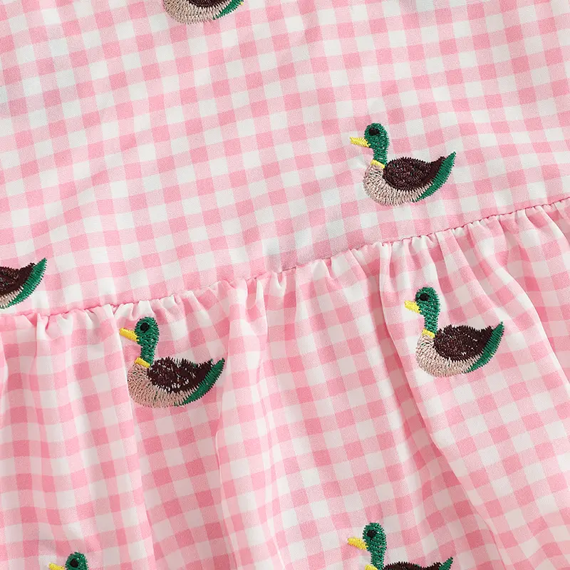Baby Girls Romper, Sleeveless Tie-up Plaid Embroidery Duck Infant Bodysuit Summer Clothes for Casual Daily