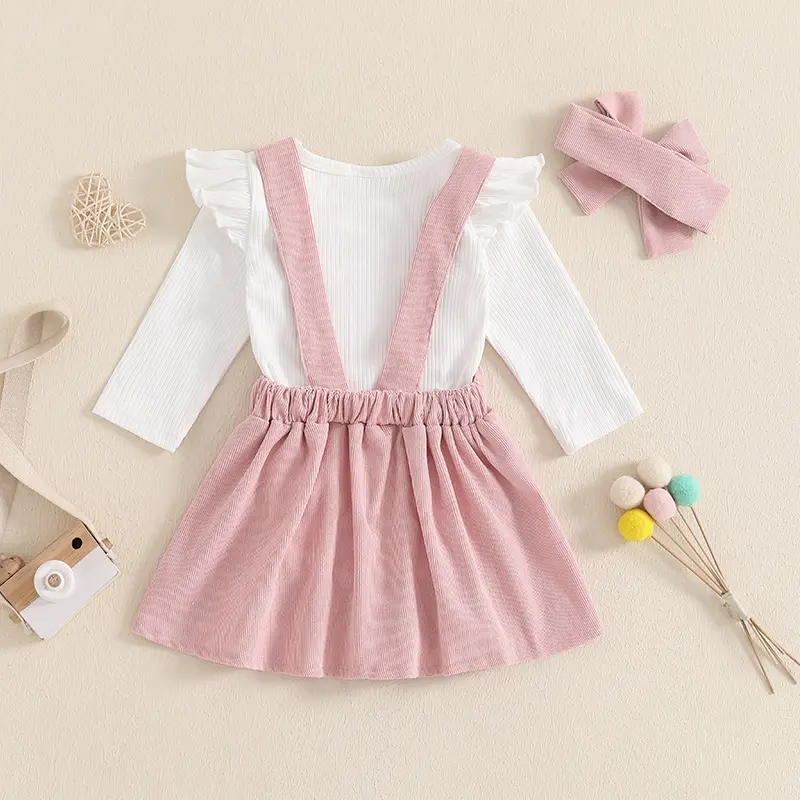 ma&baby 0-18M Baby Girl Clothes Sets Newborn Infant Toddler Long Sleeve Knit Romper Corduroy Dress Headband Fall Spring Outfit