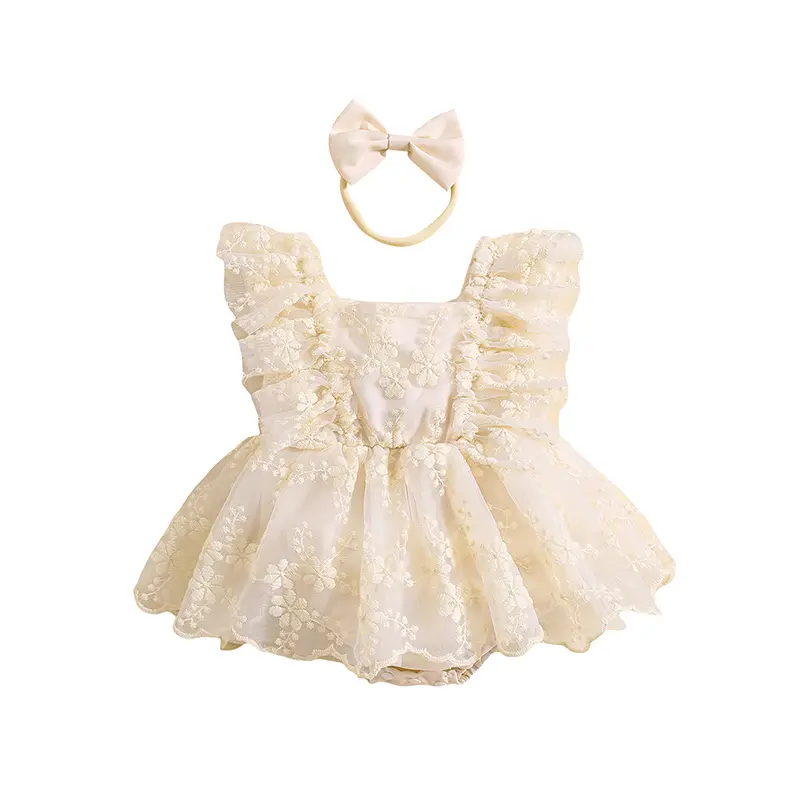 ma&baby 0-24M Baby Girl Rompers Newborn Infant Toddler Lace Ruffle Jumpsuit Princess Summer Headband Outfits