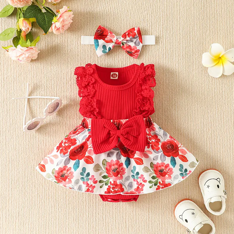 ma&baby 0-18M Baby Girls Romper Newborn Infant Toddler Lace Ruffle Floral Print Jumpsuit Sunsuit Headband Summer Outfit Clothing