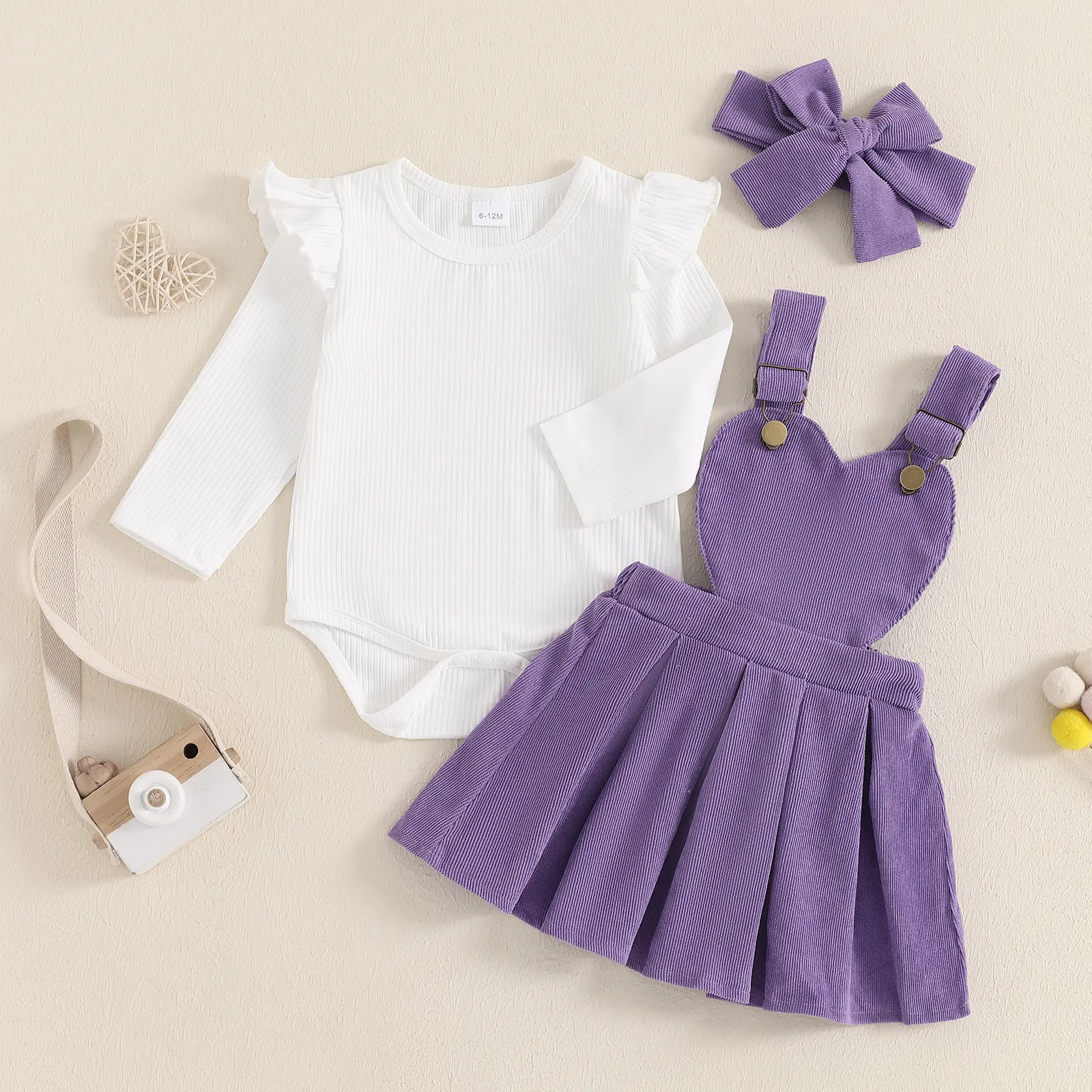 ma&baby 0-18M Baby Girl Clothes Sets Newborn Infant Toddler Long Sleeve Knit Romper Corduroy Dress Headband Fall Spring Outfit
