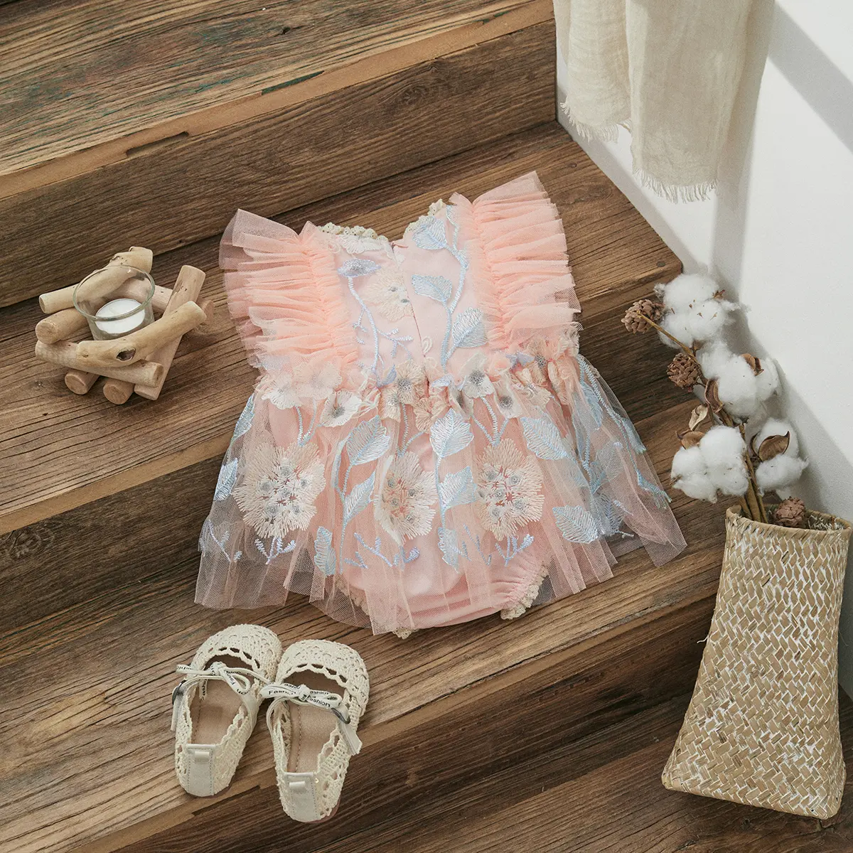 ma&baby 0-24M Baby Girl Romper Newborn Toddler Infant Girl Tulle Jumpsuit Floarl Embroidery Princess Clothes Outfits