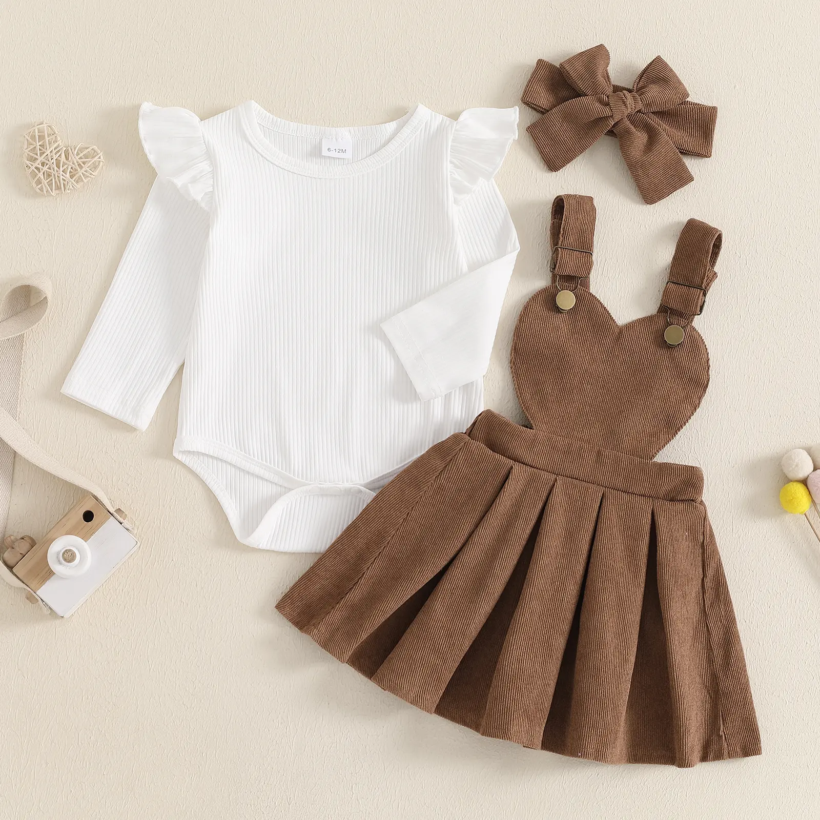 ma&baby 0-18M Baby Girl Clothes Sets Newborn Infant Toddler Long Sleeve Knit Romper Corduroy Dress Headband Fall Spring Outfit