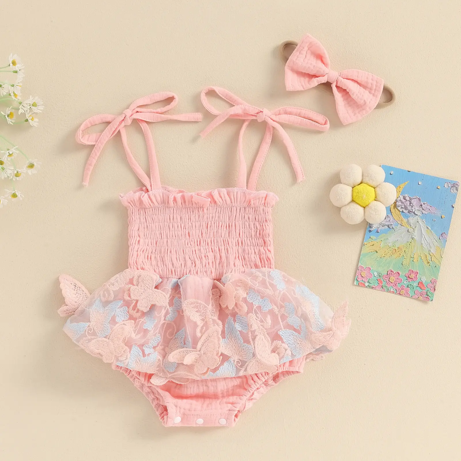 ma&baby 0-18M Baby Girl Romper Newborn Infant Toddler Toddler Jumpsuit Princess Butterfly Tulle Embroidery Outfits Summer