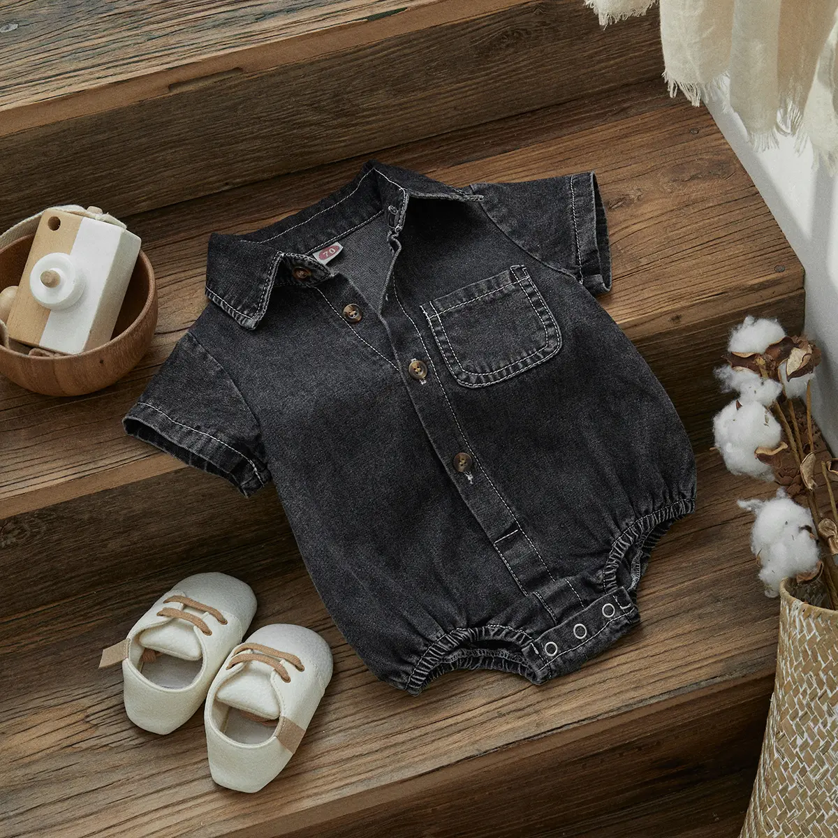 ma&baby 0-18M Baby Boy Girl Denim Romper Newborn Infant Toddler Jumpsuit Solid Color Short Sleeve  Summer Clothing
