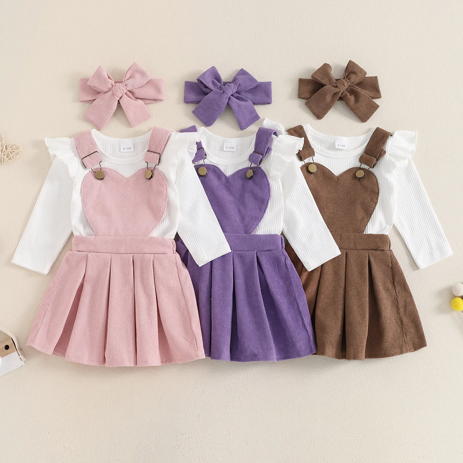 ma&baby 0-18M Baby Girl Clothes Sets Newborn Infant Toddler Long Sleeve Knit Romper Corduroy Dress Headband Fall Spring Outfit