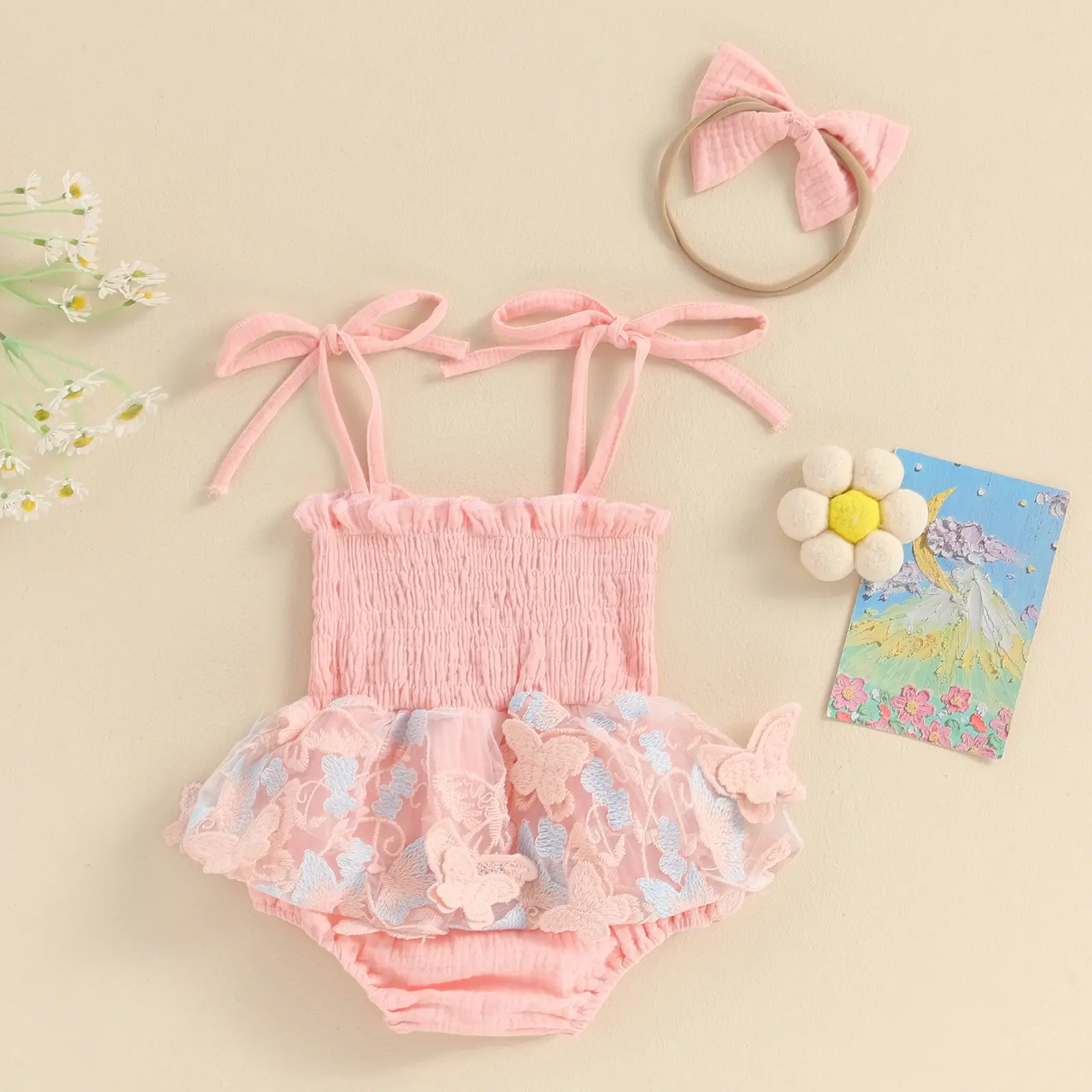 ma&baby 0-18M Baby Girl Romper Newborn Infant Toddler Toddler Jumpsuit Princess Butterfly Tulle Embroidery Outfits Summer