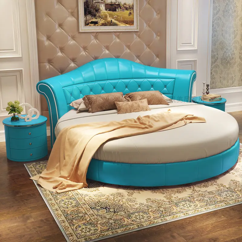 Princess Pretty Pink Double Bed Modern King Size Queen Comfortable Round Bed Luxury Bedframe Camas Twin Bedroom Furniture