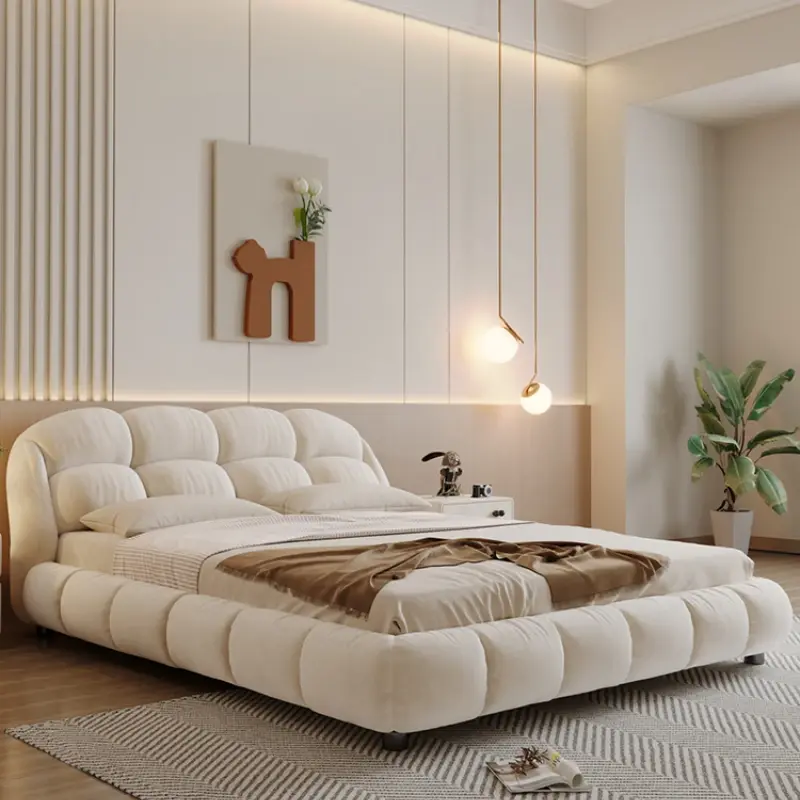 White Wood Frame Bed Velvet Princess Designer High Bedroom Double Bed Bases Frames Full Size Cama Grande Bedroom Furniture