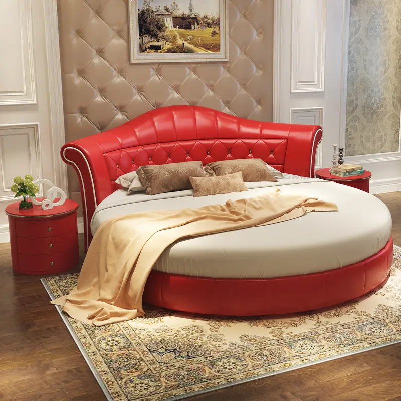 Princess Pretty Pink Double Bed Modern King Size Queen Comfortable Round Bed Luxury Bedframe Camas Twin Bedroom Furniture