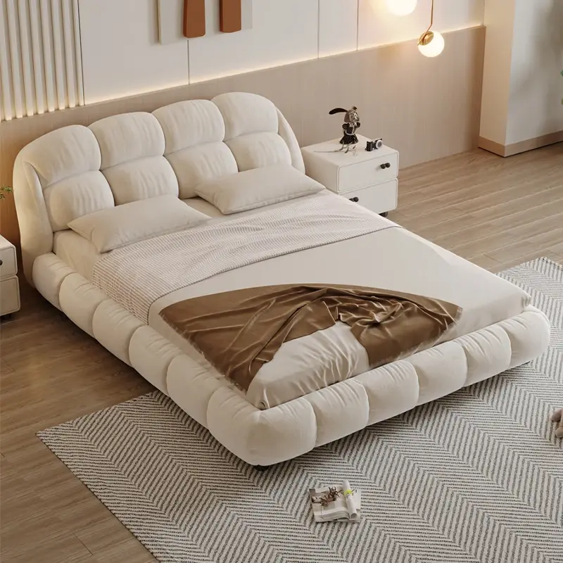 White Wood Frame Bed Velvet Princess Designer High Bedroom Double Bed Bases Frames Full Size Cama Grande Bedroom Furniture