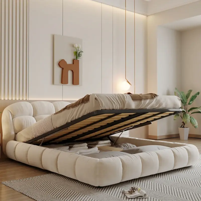 White Wood Frame Bed Velvet Princess Designer High Bedroom Double Bed Bases Frames Full Size Cama Grande Bedroom Furniture
