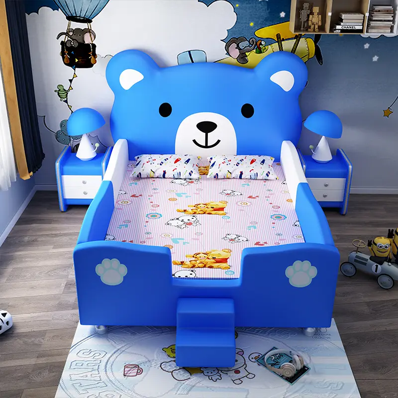 Creative Cartoon Bear Children's Bed Modern Simple Princess Bed Solid Wood 1.5m Single Bed With Guardrail Cama Furniture Home