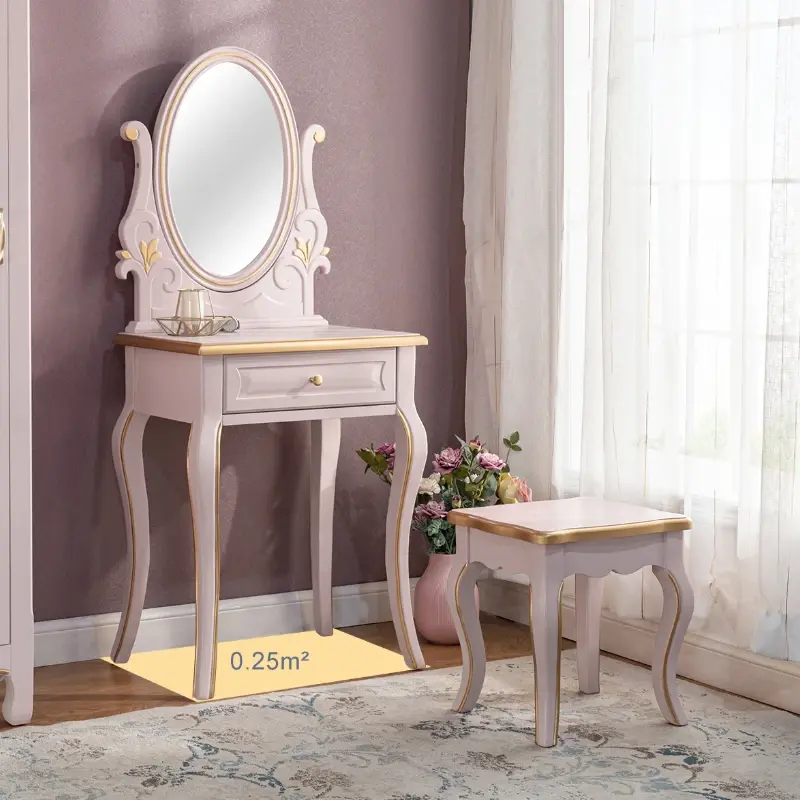 Girls Modern Drawers Vanity Table Storage Mirror Stool Space Saving Dressers Makeup Bedroom Coiffeuse Chambre Home Furniture