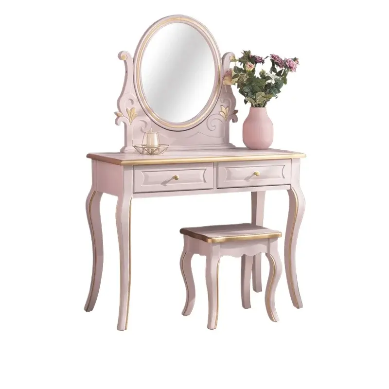 Girls Modern Drawers Vanity Table Storage Mirror Stool Space Saving Dressers Makeup Bedroom Coiffeuse Chambre Home Furniture