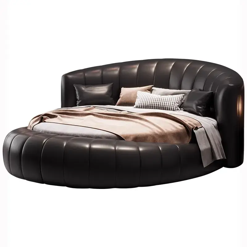 Adults Luxury Modern Double Bed Luxury Leather Design King Size Round Bed Loft Mattress Letto Matrimoniale Bedroom Furniture