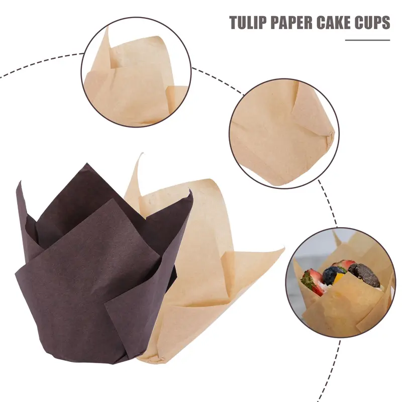 HGHO 600Pcs Tulip Cupcake Baking Cups, Muffin Baking Liners Holders, Rustic Cupcake Wrapper, Brown, White And Nature Color