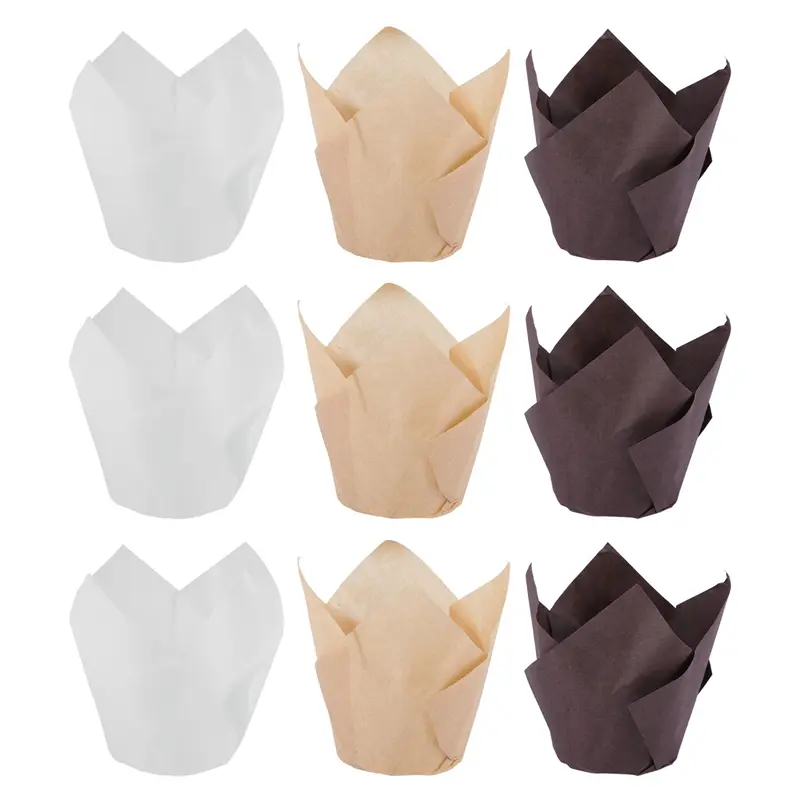 HGHO 600Pcs Tulip Cupcake Baking Cups, Muffin Baking Liners Holders, Rustic Cupcake Wrapper, Brown, White And Nature Color