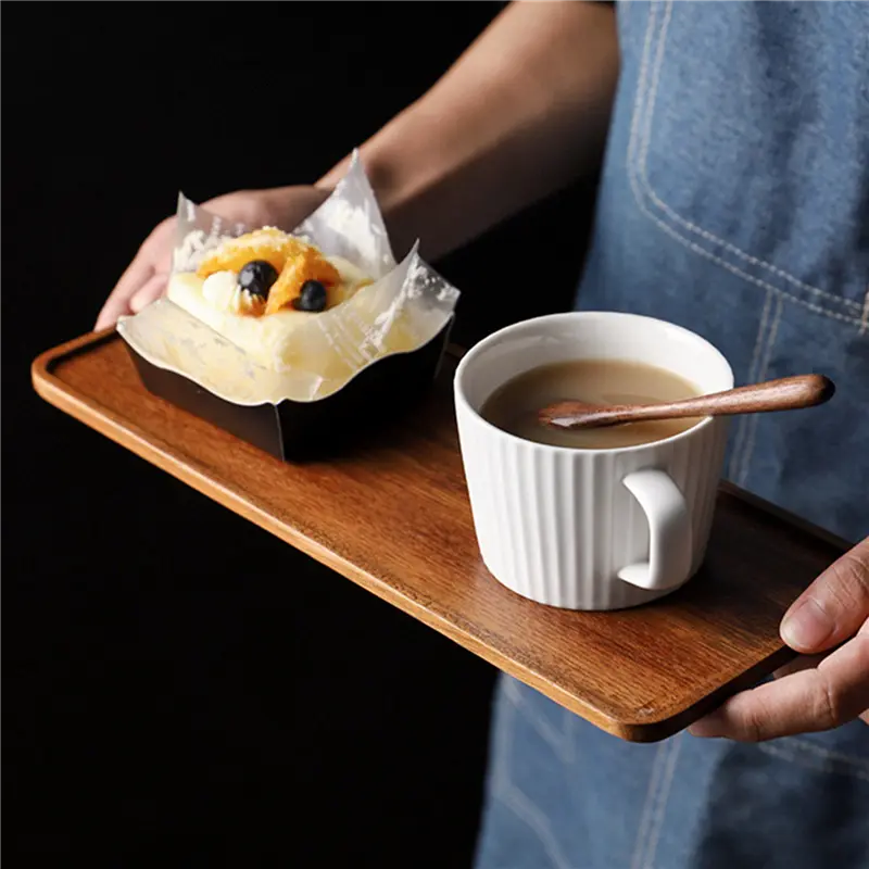 HGHO 3X Acacia Wooden Tray, Solid Wood Wooden Afternoon Tea Tray, Fruit Tray, Coffee Shop Simple Snack Tray