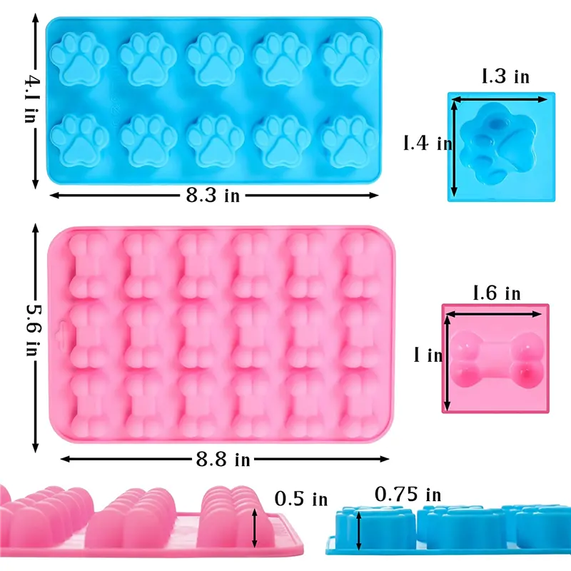 HGHO Silicone Molds Paw And Bone Molds (6 PCS) For Baking, Chocolate, Candy, Jelly, Dog Treats,Ice Cube-Molds