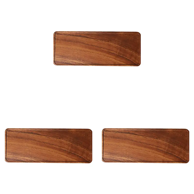 HGHO 3X Acacia Wooden Tray, Solid Wood Wooden Afternoon Tea Tray, Fruit Tray, Coffee Shop Simple Snack Tray