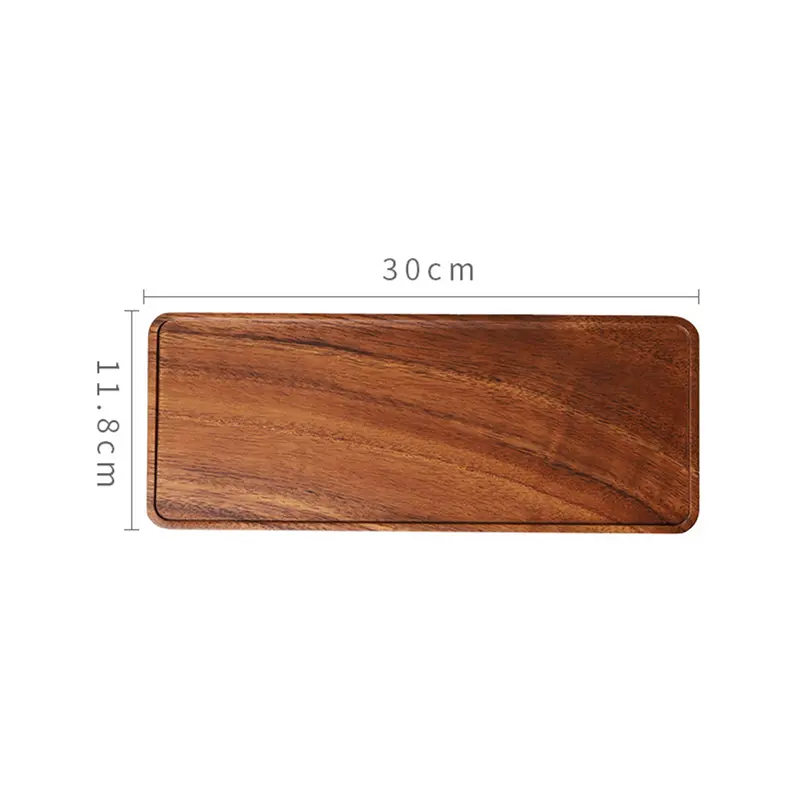 HGHO 3X Acacia Wooden Tray, Solid Wood Wooden Afternoon Tea Tray, Fruit Tray, Coffee Shop Simple Snack Tray