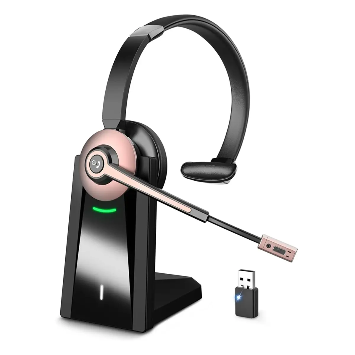 New Wireless Headset, Bluetooth Headset with Noise Canceling Microphone, Wireless Headset with USB Dongle for Home Office