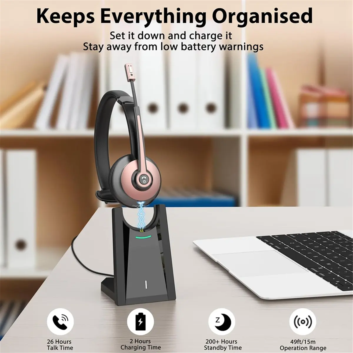 New Wireless Headset, Bluetooth Headset with Noise Canceling Microphone, Wireless Headset with USB Dongle for Home Office