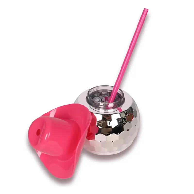 HGHO 9Pcs Spherical Wine Glasses Party Cups With Straws Cocktail Glasses Hat Plated Drinking Glasses Shiny Durable Silver&Pink