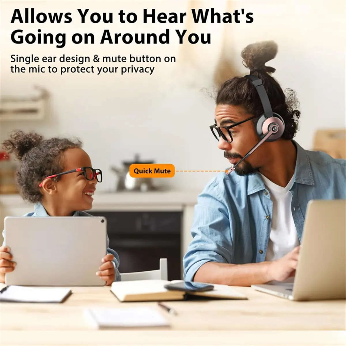 New Wireless Headset, Bluetooth Headset with Noise Canceling Microphone, Wireless Headset with USB Dongle for Home Office