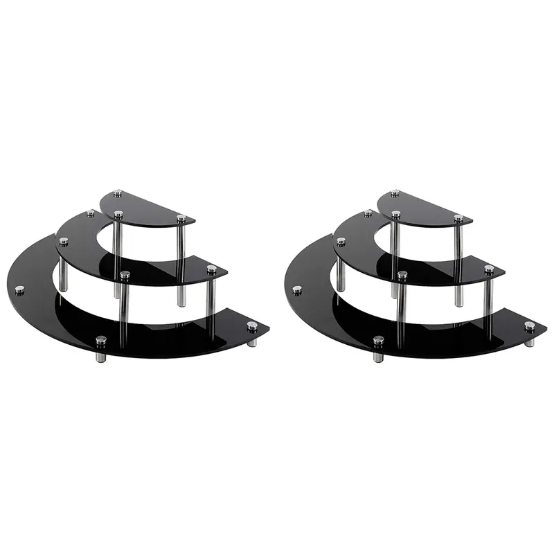 HGHO 2X Acrylic Risers Display Stand, 3 Tier Black Cupcake Stand Display Holder Half Moon Dessert Stand Organizer Shelf